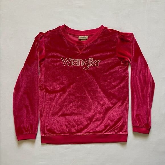Wrangler Girls Red Velour Crewneck Pullover Sweater With Gold Logo Size Large - Picture 1 of 8